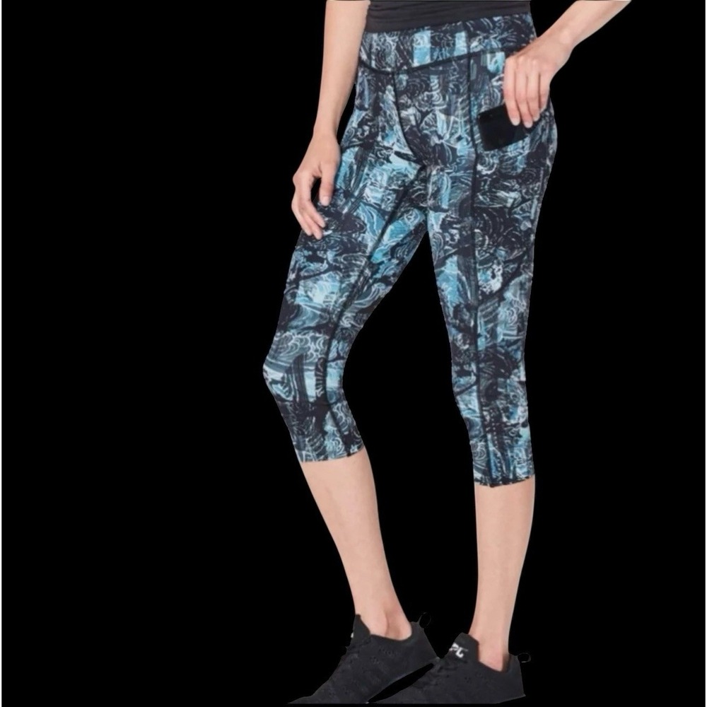 Lululemon Fast Free Crop II Eternal Wave Starlight Black Leggings Sz 4‎ RARE #15